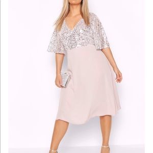 Boohoo Silver Sequin Midi Dress
